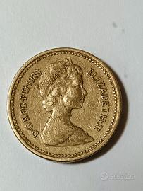 Moneta One Pound 1 Sterlina 1983 con errore conio