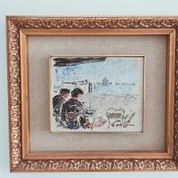 quadro dipinto su cartone firmato ,dedicato e data