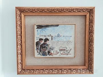 quadro dipinto su cartone firmato ,dedicato e data