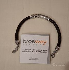 Bracciale uomo in acciaio e pelle nera BROSWAY
