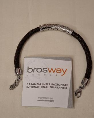 Bracciale uomo in acciaio e pelle nera BROSWAY