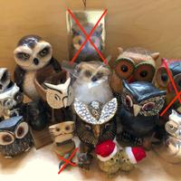 Collezione di civette in ceramica e legno