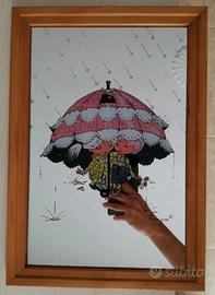 Specchio con disegno e cornice in legno 23.5x33.5