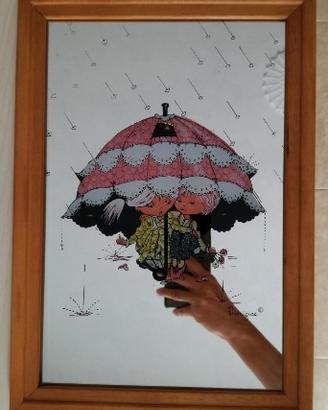 Specchio con disegno e cornice in legno 23.5x33.5
