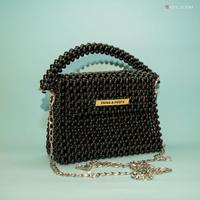 Mini borsa artigianale nera in perline