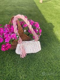Borsa artigianale uncinetto in fettuccia di cotone