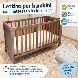 Lettino in legno per bambini con materasso
