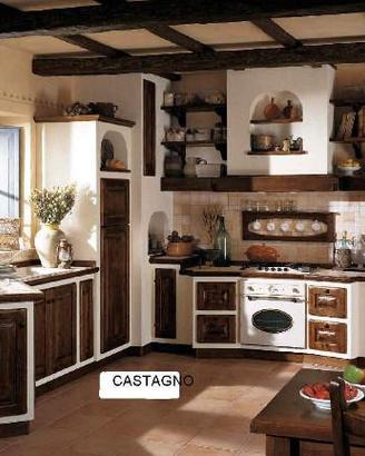 Cucina in finta muratura castagno