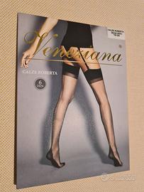 Calze vintage modello "cubane" con riga e tallone