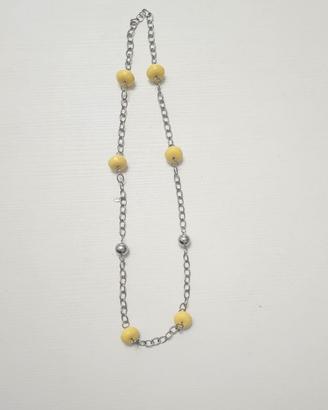 Collana lunga Yaya 100 cm metallo e resina gialla