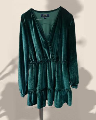 Abito velluto verde elegante OVS - scollo a V - ve