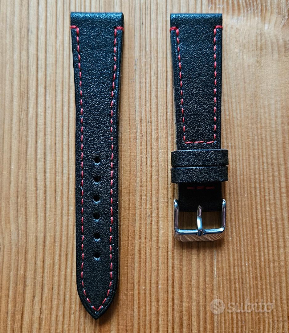 Cinturino Orologio Fatto A Mano The Leather Project - Tela/Pelle Vintage Nero/Rosso, Flottiglia LG