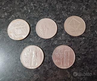 Monete da 100 lire usate - Lotto unico 5 pezzi