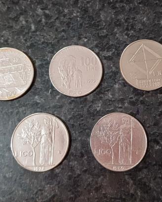 Monete da 100 lire usate - Lotto unico 5 pezzi