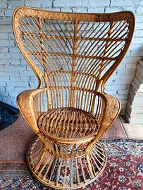 sedia "pavone"  in rattan/vimini vintage pontii