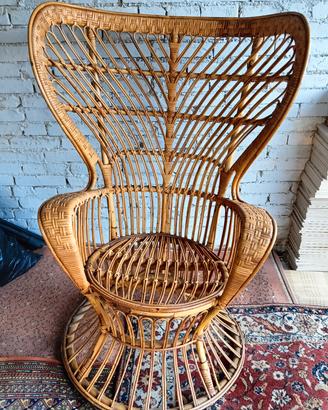 sedia "pavone"  in rattan/vimini vintage pontii