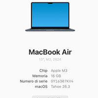 Macbook Air M3 16 GB di Ram  HD da 512 GB
