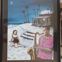 Quadro poster di Doustal "Sax sur la plage"