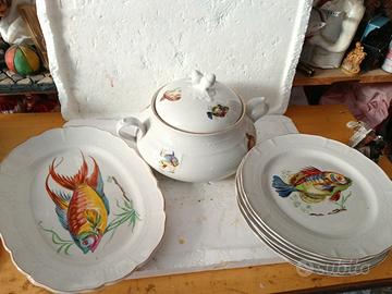 servizio piatti porcellana pesce 
