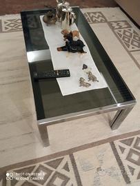 Tavolino soggiorno da tè vetro e acciaio