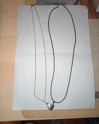 Doppia collana argento  cuore magnetico per coppie