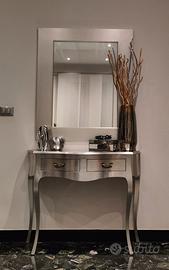 Mobile consolle in legno foglia argento e specchio