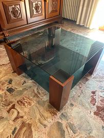 Tavolino vetro fumè e legno vintage