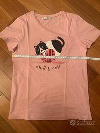 Maglia t-shirt rosa con gatto