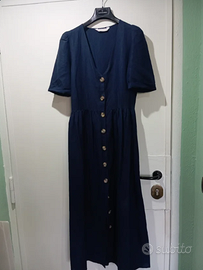 Abito blu navy in lino e viscosa con bottoni