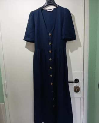 Abito blu navy in lino e viscosa con bottoni