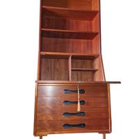 Libreria scandinava vintage in teak con scrittoio 