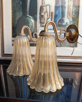 Coppia lampade Murano Barovier Fogliaoro24k RARE