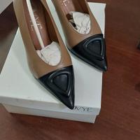 scarpe décolleté bicolore beige nero n.40