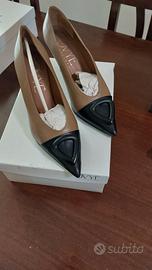 scarpe décolleté bicolore beige nero n.40