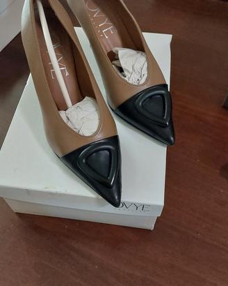 scarpe décolleté bicolore beige nero n.40