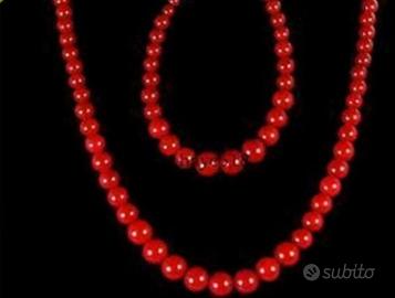 Parure collana bracciale corallo rosso NUOVA