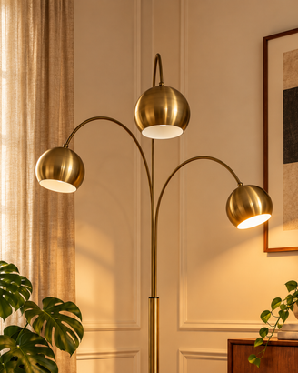 Lampada da terra vintage a 3 bracci arcuati