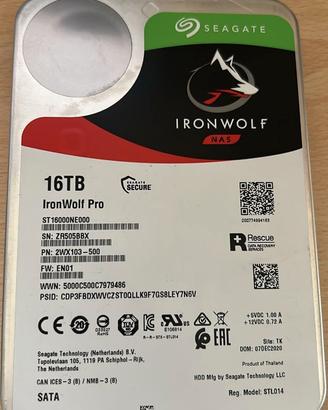Hard disk 16 tb Seagate IronWolf Pro 3.5 Sata