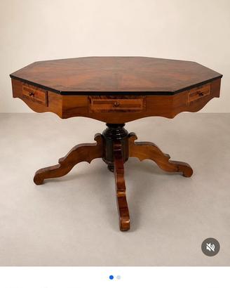 Grande tavolo ottagonale intarsiato metà '900