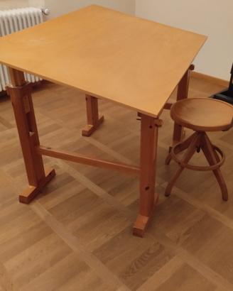 Tavolo da Disegno 90x130 + Sgabello Anni '50/'60