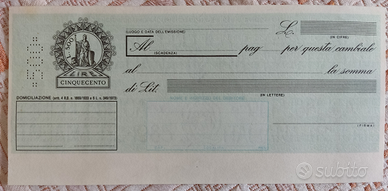 Cambiale da 500 Lire Lit nuova in bianco