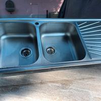 lavello inox 2 buche + rubinetto + scarico
