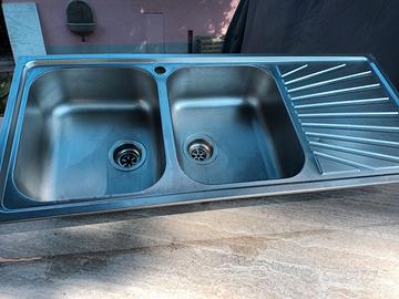 lavello inox 2 buche + rubinetto + scarico