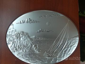 Quadro in argento ovale in rilievo