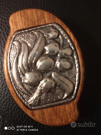 specchietto da borsa vintage in legno e argento 