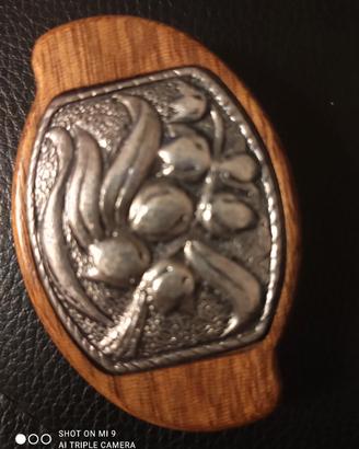 specchietto da borsa vintage in legno e argento 