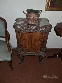 COPPIA COMODINI Antichi marmo Legno Noce mobile 