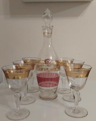 Bottiglia con 6 bicchieri anni 30 