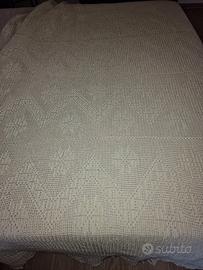 Coperta matrimoniale all'uncinetto filè  beige ecr