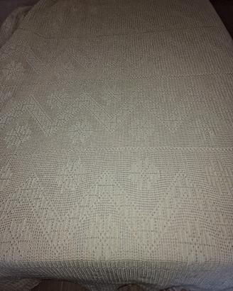 Coperta matrimoniale all'uncinetto filè  beige ecr